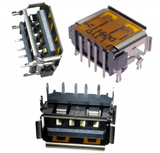 Conector Jack USB 2.0 A Fêmea 90º 4 Pinos 4 Garras